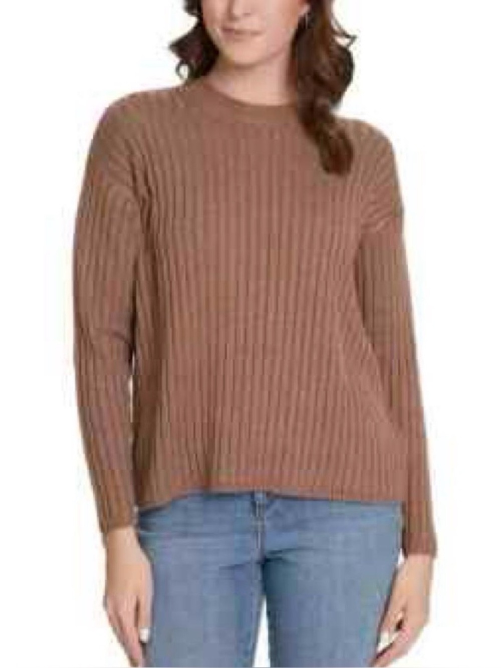 Jessica Simpson Ribbed Crewneck Sweater in Taupe Brown
